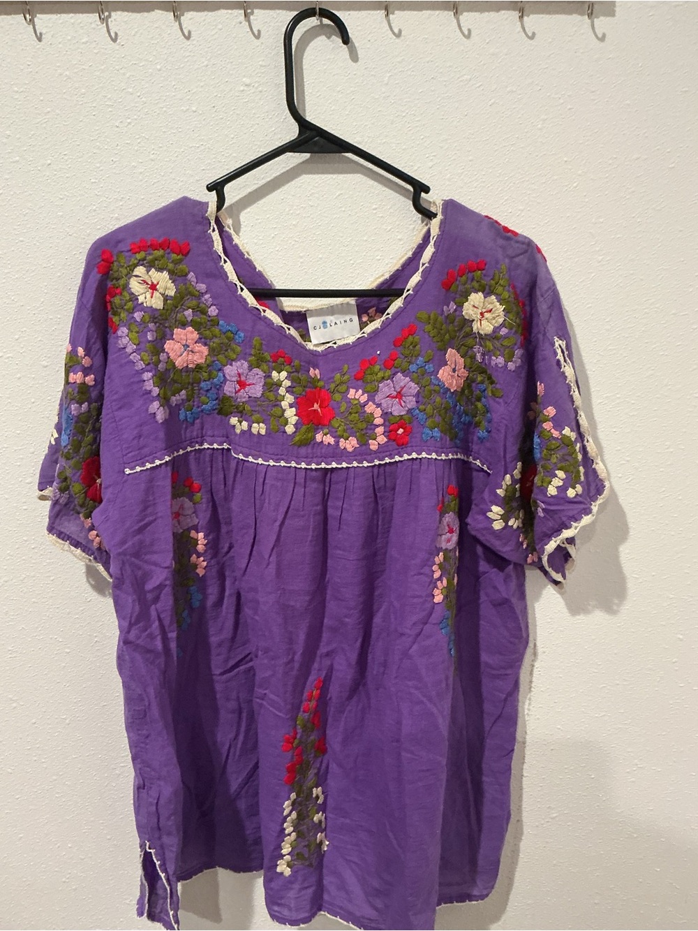 Embroidered Violet Floral Peasant Blouse by Gigina